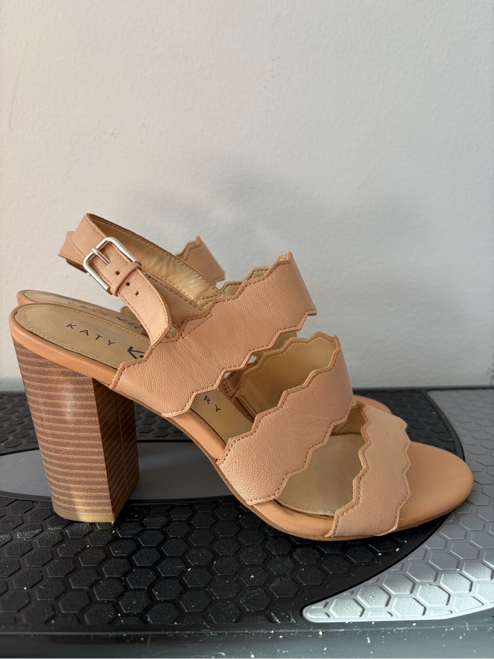 Katy Perry Collections Peach Scalloped Triple-Strap Block Heels